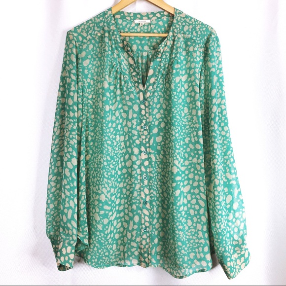 Pleione Tops - Pleione Woman’s Sheer Green & Cream Blouse Size XL